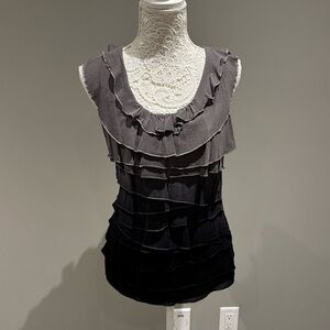 Gray and Black Ruffled Women's Top Sz L